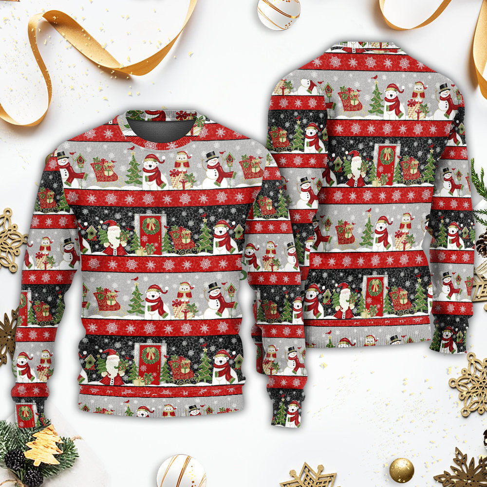 Christmas Santa Claus And Snowman Happy Xmas - Sweater - Ugly Christmas Sweaters - Owls Matrix LTD