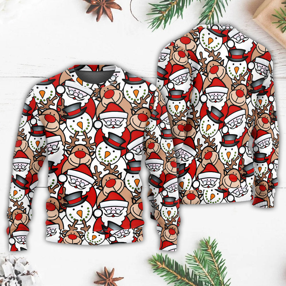 Christmas Cutie Santa And Reindeer Funny Style - Sweater - Ugly Christmas Sweaters - Owls Matrix LTD