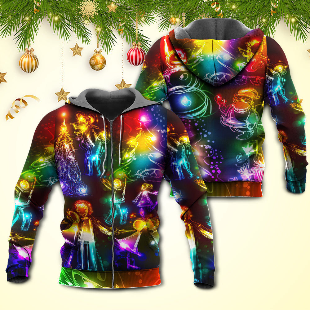 Christmas Family Happy Love Tree Neon Light Style - Hoodie - Owls Matrix LTD