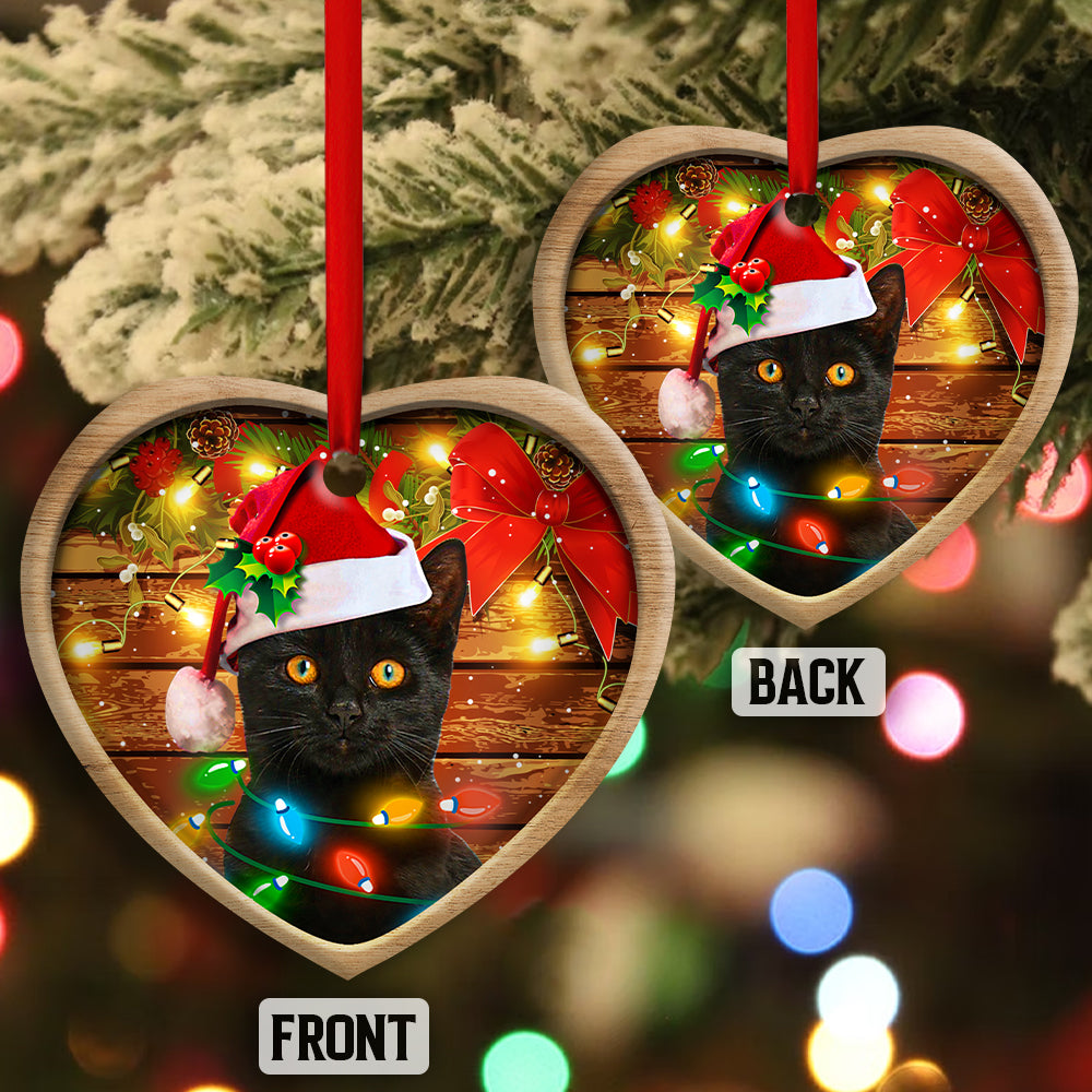 Christmas Black Cat Funny Xmas Light Decor Tree Hanging - Heart Ornament - Owls Matrix LTD