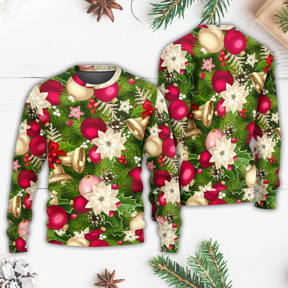 Christmas Fir-Tree And Poinsettia Flowers - Sweater - Ugly Christmas Sweaters - Owls Matrix LTD