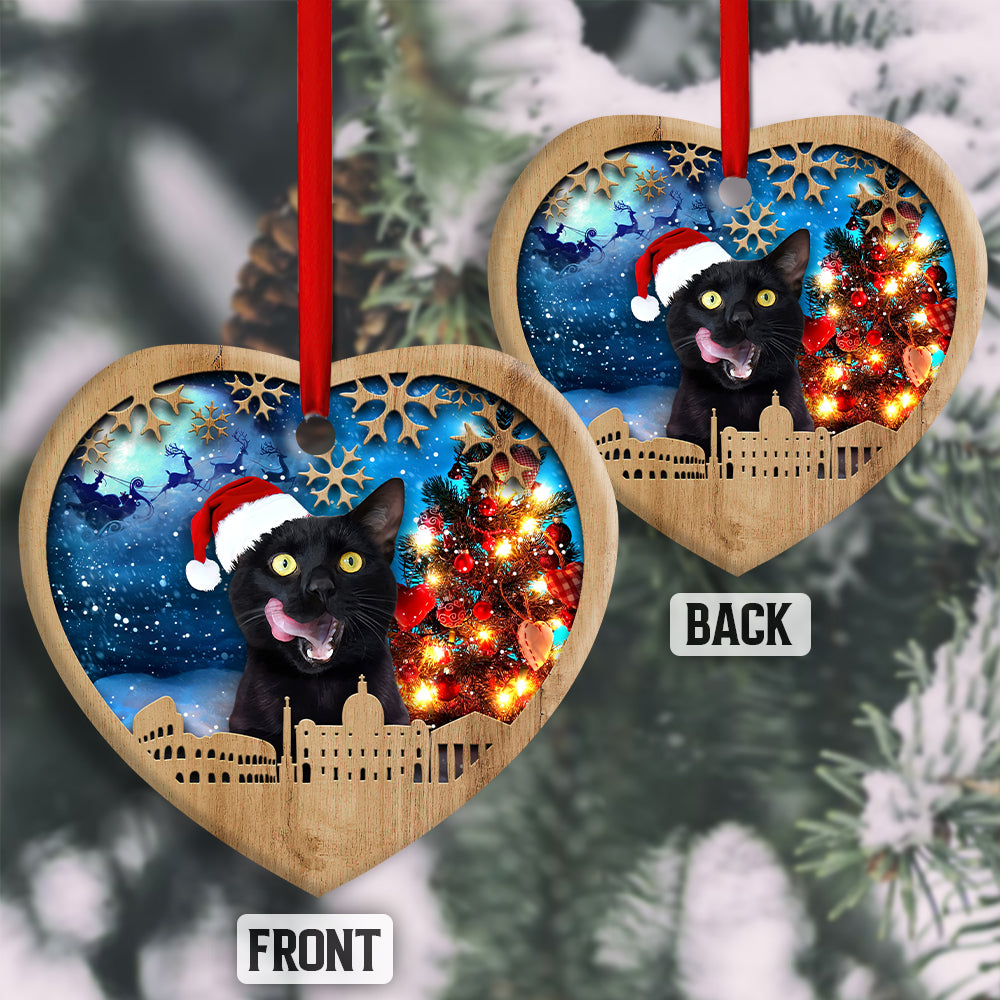 Christmas Black Cat Happy Xmas Light Santa Claus Decor Tree Hanging - Heart Ornament - Owls Matrix LTD