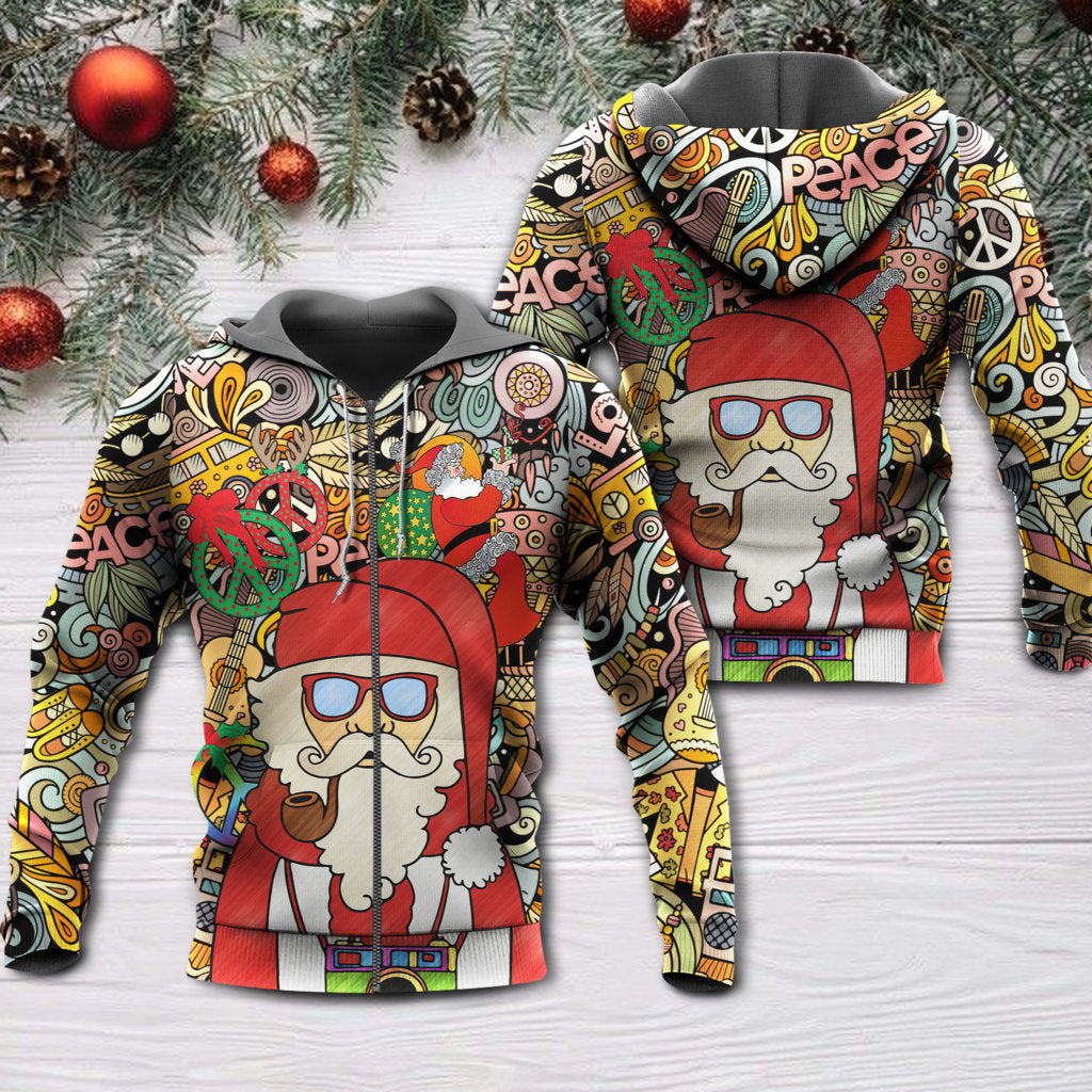 Christmas Hippie Santa Claus Love & Peace Cartoon Style - Hoodie - Owls Matrix LTD