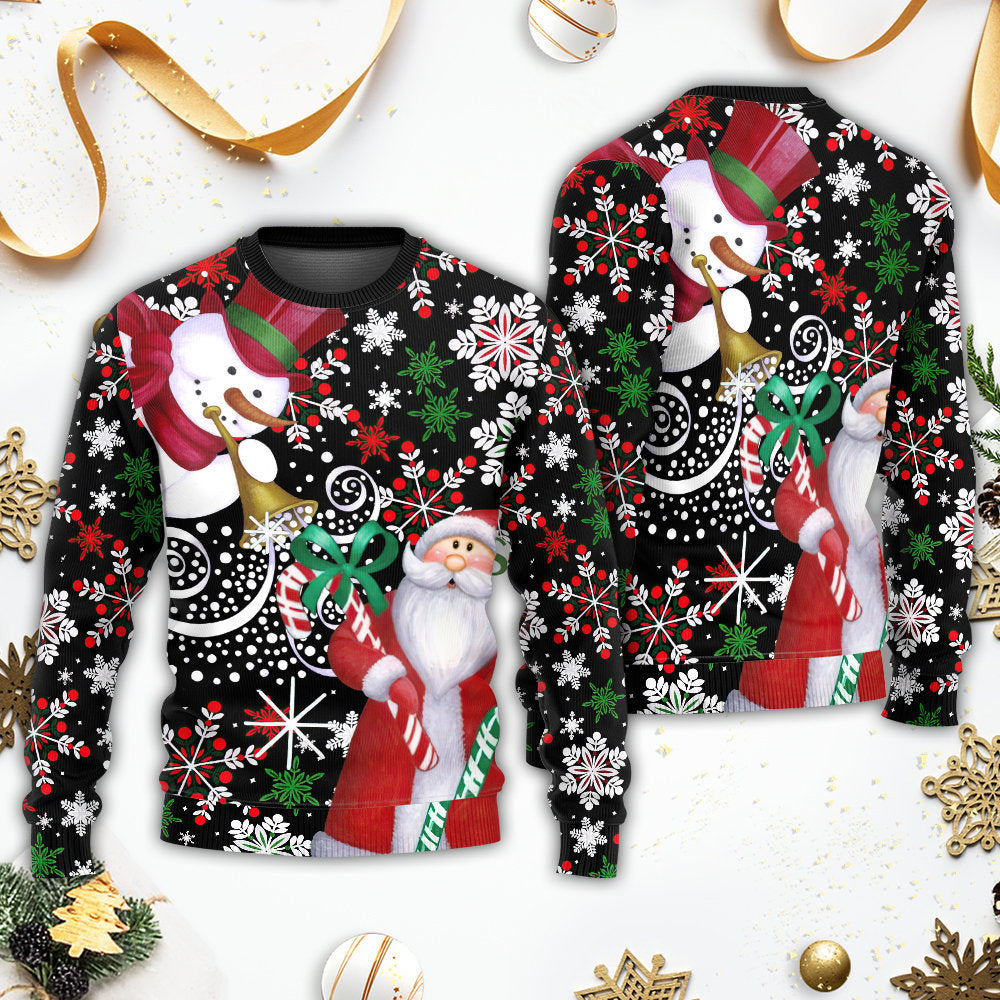 Christmas Snowyday With Santa And Snowman - Sweater - Ugly Christmas Sweaters - Owls Matrix LTD