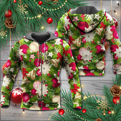 Christmas Fir-Tree And Poinsettia Flowers - Hoodie - Owls Matrix LTD