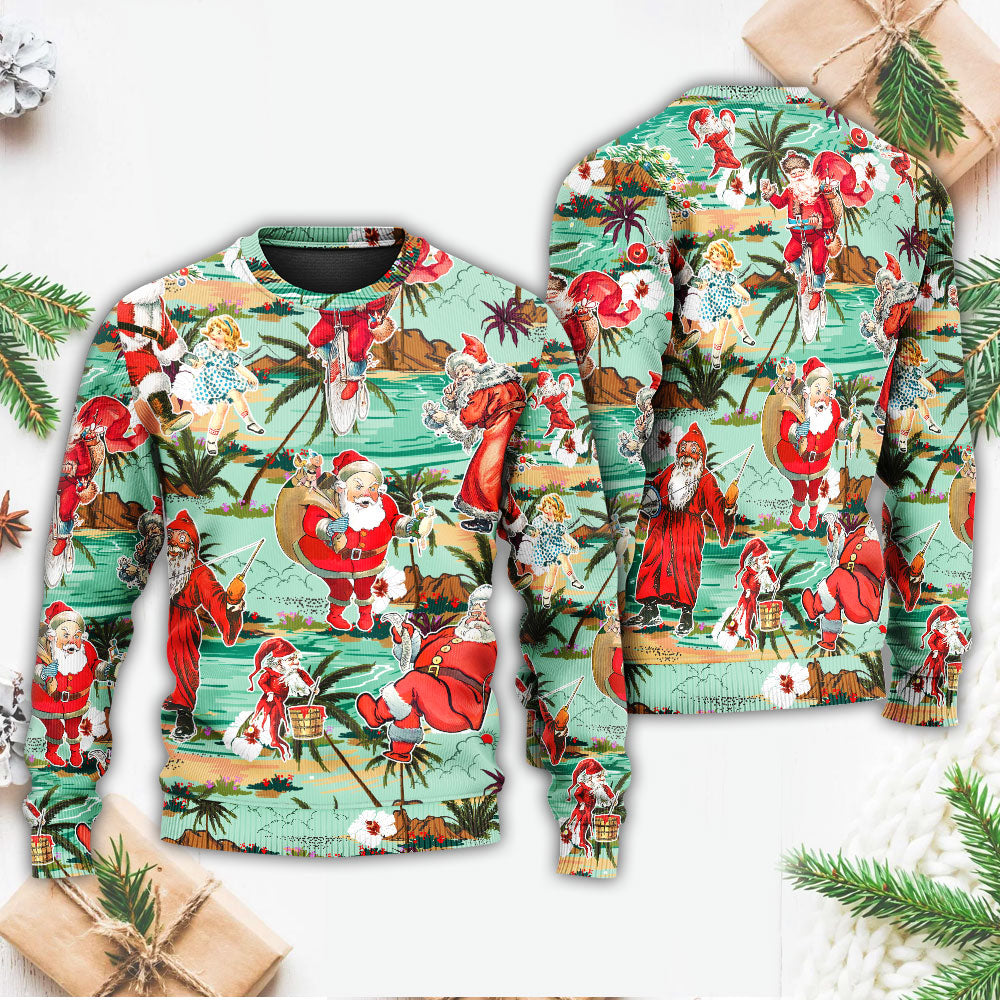 Christmas Santa Vacation Beach Joyful - Sweater - Ugly Christmas Sweaters - Owls Matrix LTD