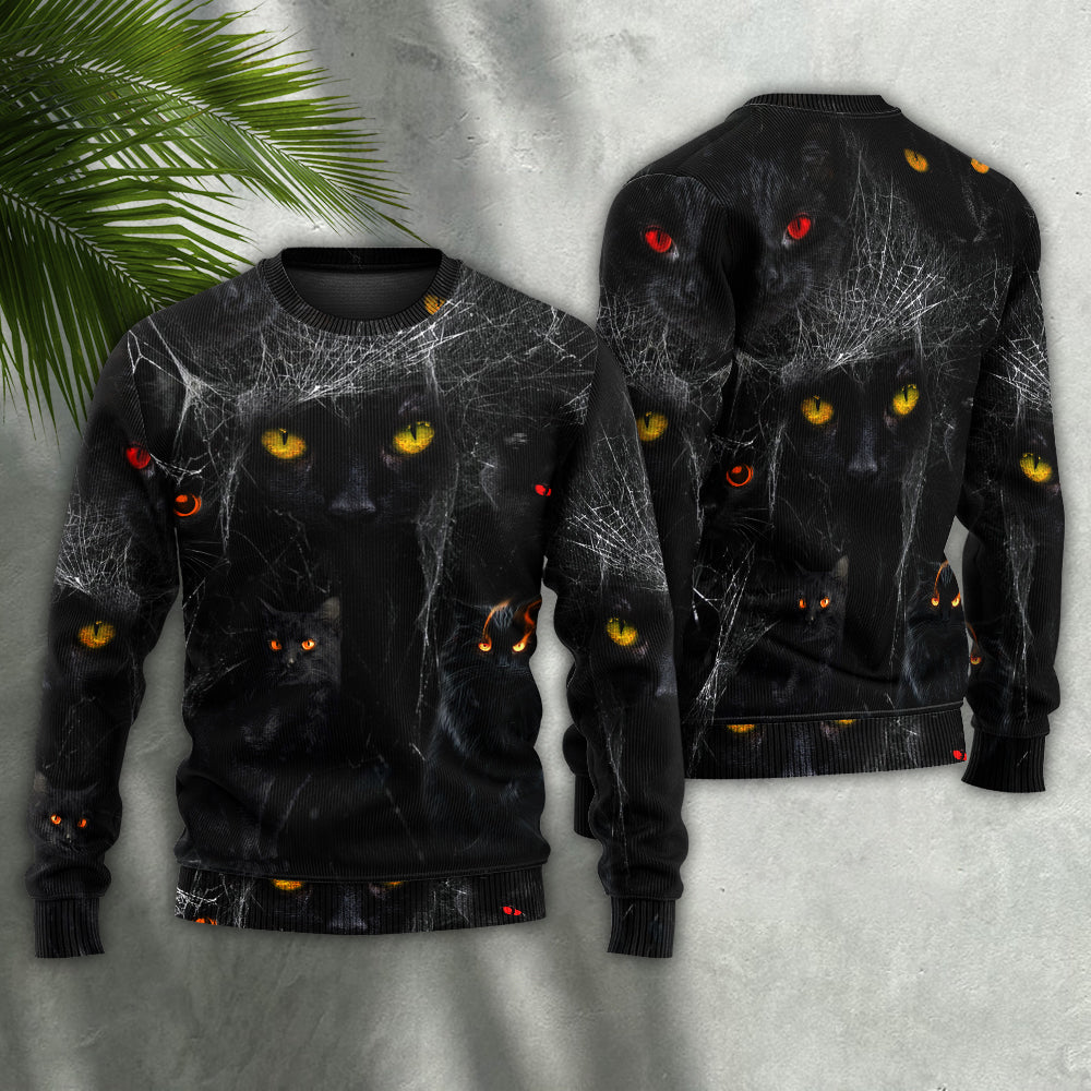 Halloween Black Cat In The Dark - Sweater - Ugly Christmas Sweaters - Owls Matrix LTD
