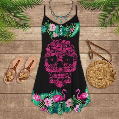 Flamingo Loves Summer Tropical Vibes Cool Skull - Summer Dress - Owls Matrix LTD