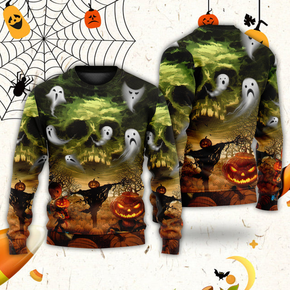 Halloween Pumpkin Crazy Ghost Style - Sweater - Ugly Christmas Sweaters - Owls Matrix LTD