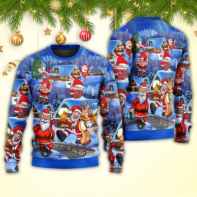 Christmas Santa Claus Drunk Beer Troll Happy Xmas - Sweater - Ugly Christmas Sweaters - Owls Matrix LTD