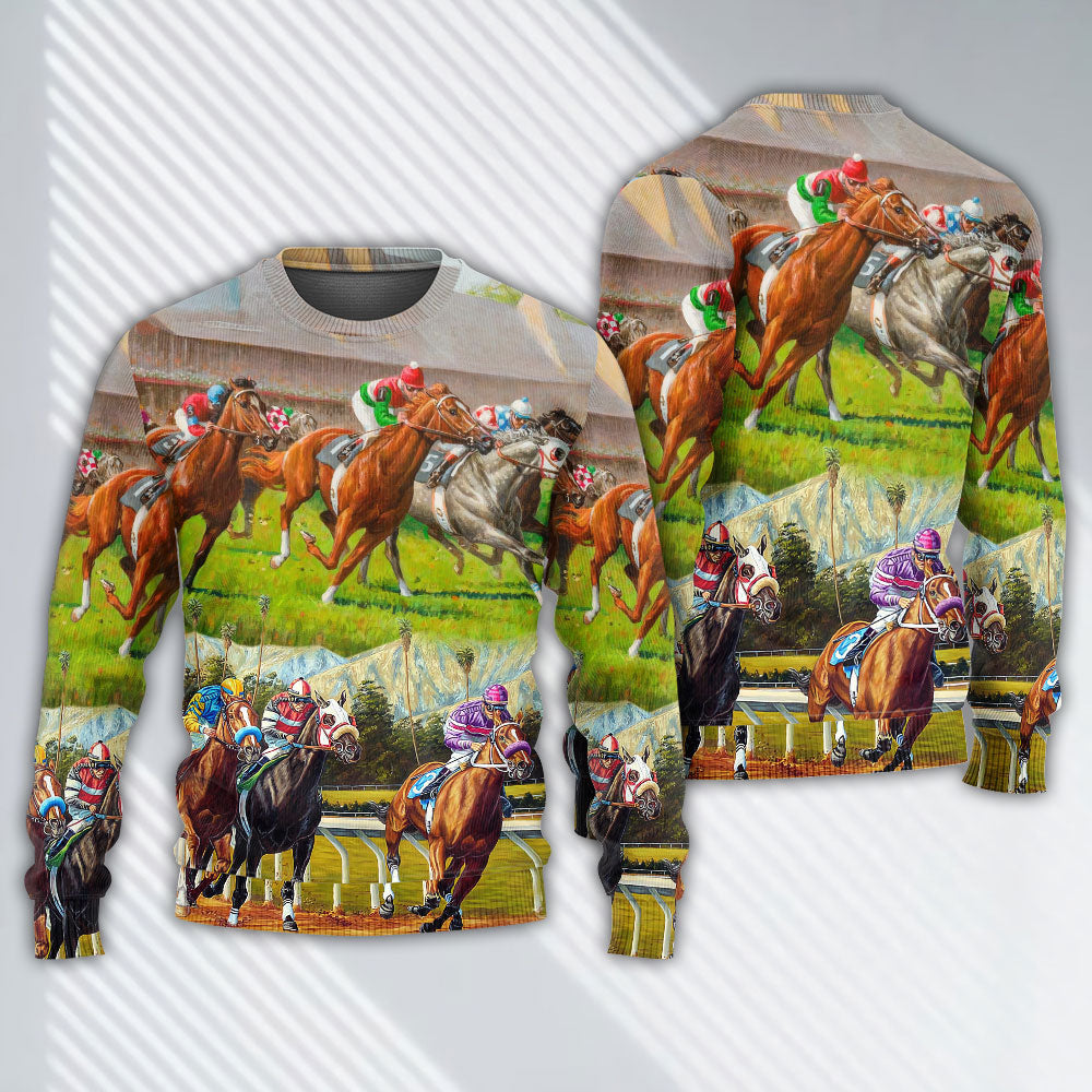 Horse Racing Don't Look Back - Sweater - Ugly Christmas Sweaters - Owls Matrix LTD