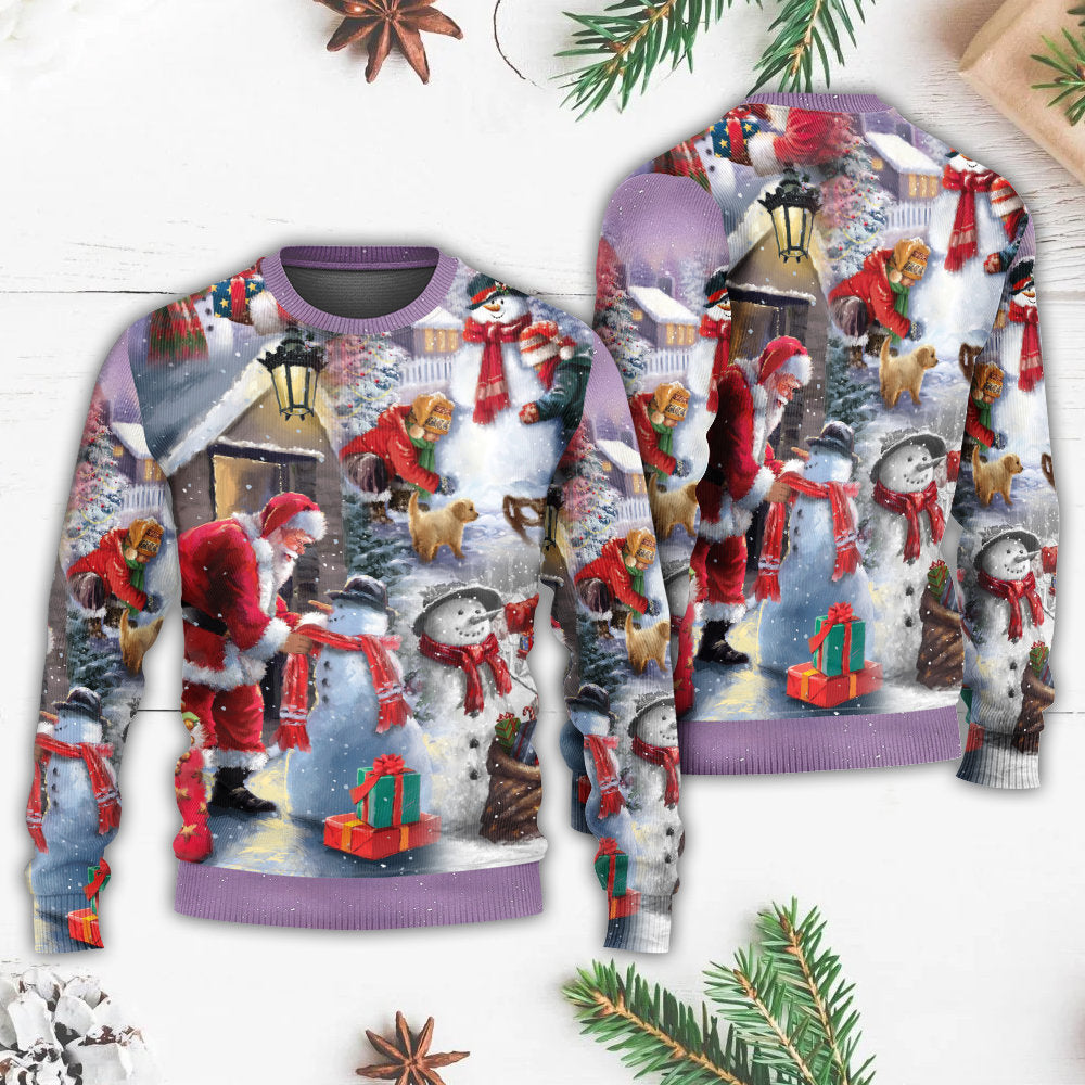 Christmas Santa Claus Build Snowman Gift For You - Sweater - Ugly Christmas Sweaters - Owls Matrix LTD