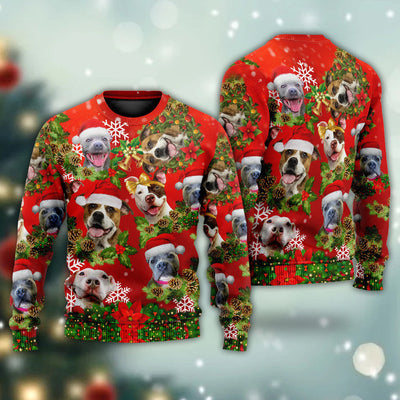Pitbull Christmas Pitbulls Are Family - Sweater - Ugly Christmas Sweaters - Owls Matrix LTD