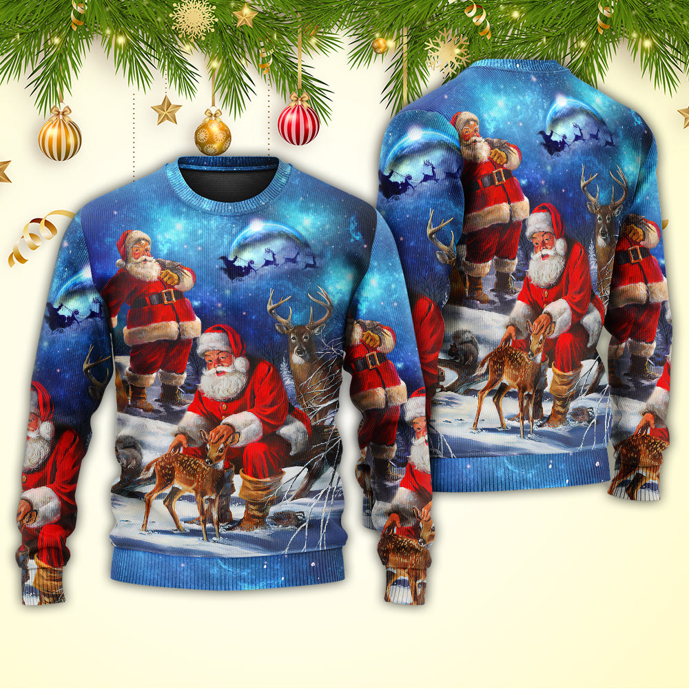 Christmas Santa Claus Xmas Is Coming Sky Night Art Style - Sweater - Ugly Christmas Sweaters - Owls Matrix LTD