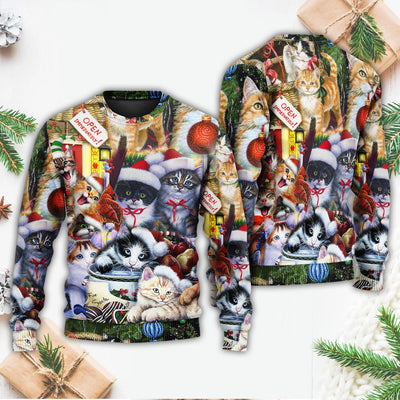 Christmas Cat Love Xmas - Sweater - Ugly Christmas Sweaters - Owls Matrix LTD