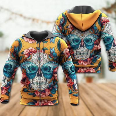 Skull And Butterfly Abstract Vintage Colorful - Hoodie - Owls Matrix LTD