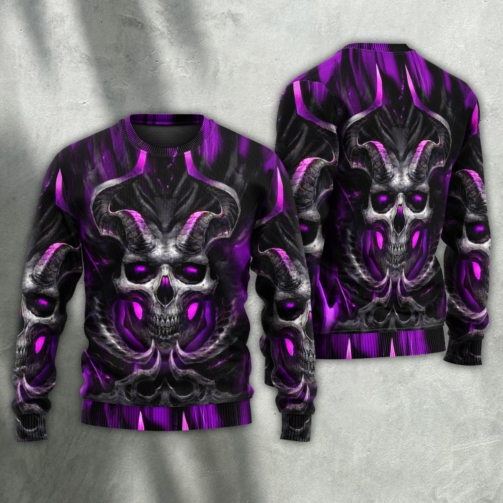 Skull Dark Purple Fire Lighting - Sweater - Ugly Christmas Sweaters - Owls Matrix LTD