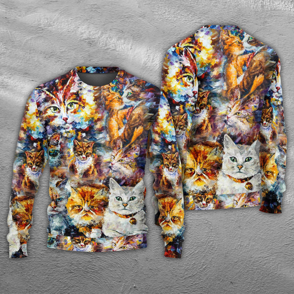 Cat Art Lover Cat Colorful Mixer - Sweater - Ugly Christmas Sweaters - Owls Matrix LTD
