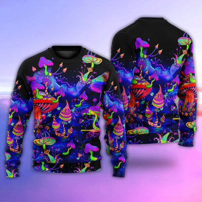 Hippie Mushroom Galaxy Neon Colorful Art - Sweater - Ugly Christmas Sweaters - Owls Matrix LTD