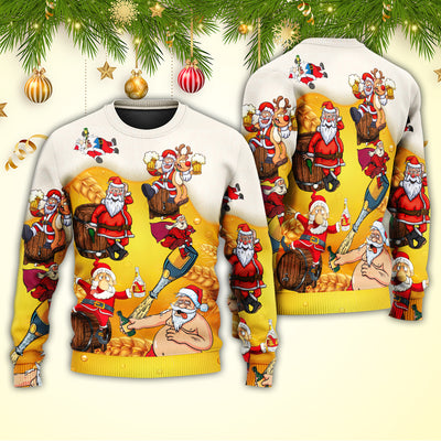 Christmas Santa Claus Drunk Beer Funny Troll Xmas - Sweater - Ugly Christmas Sweaters - Owls Matrix LTD