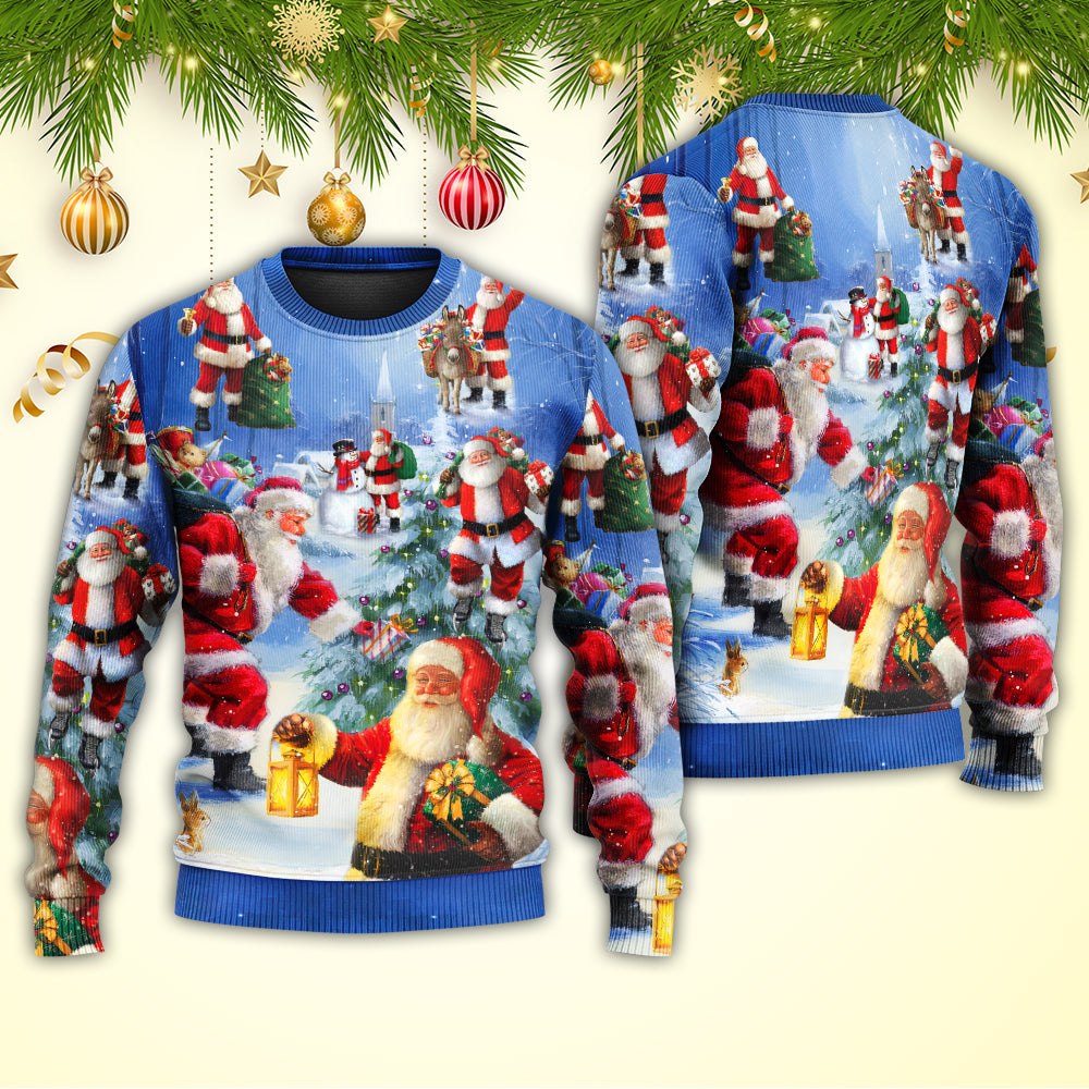 Christmas Santa Claus Is Coming Story Night Art Style - Sweater - Ugly Christmas Sweaters - Owls Matrix LTD
