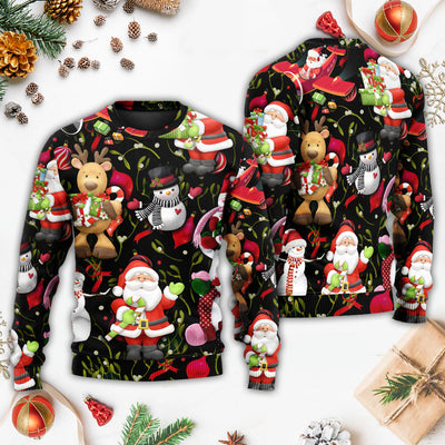 Christmas Joyful Santa Snowman Merry Xmas - Sweater - Ugly Christmas Sweaters - Owls Matrix LTD