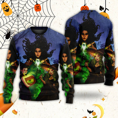 Halloween Magic Witch Ghost In The Dark Forest Art Style - Sweater - Ugly Christmas Sweaters - Owls Matrix LTD