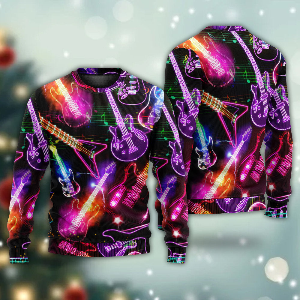 Guitar Neon Amazing Christmas - Sweater - Ugly Christmas Sweaters - Owls Matrix LTD