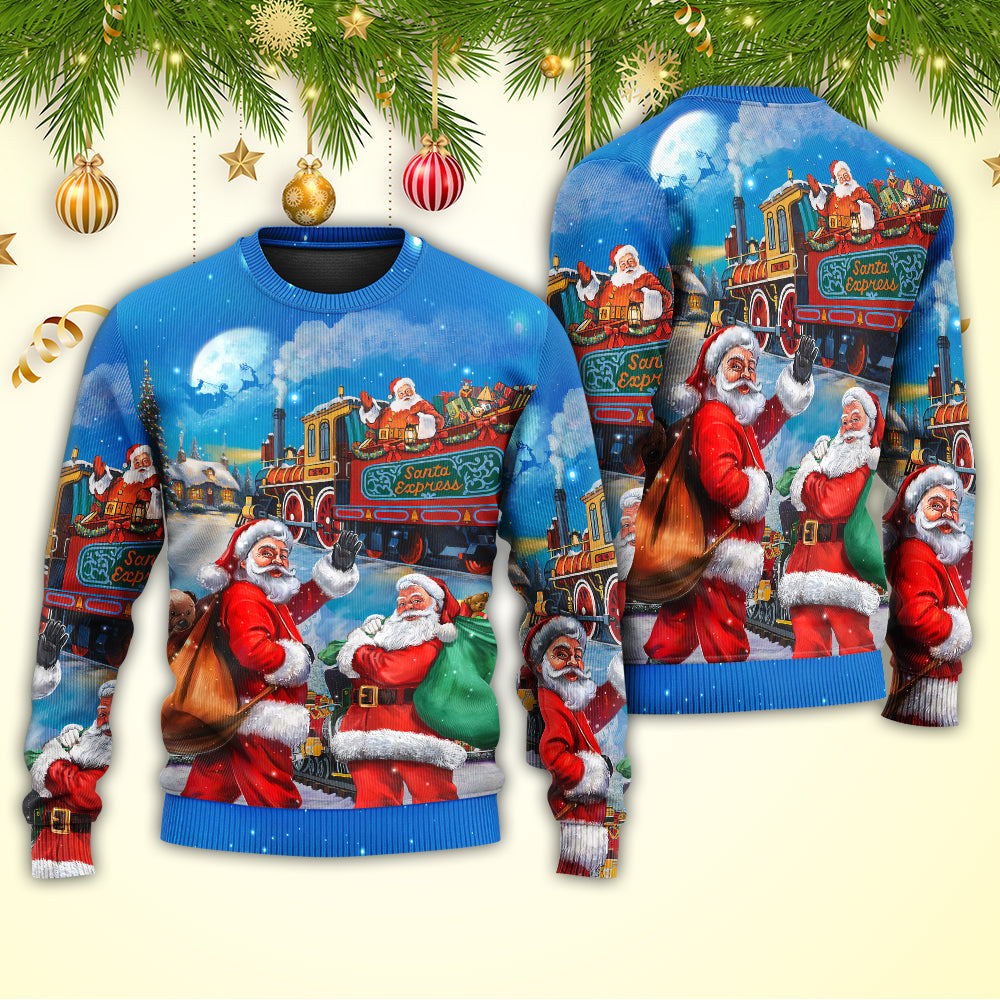 Christmas Santa Claus Train Gift For Xmas Art Style - Sweater - Ugly Christmas Sweaters - Owls Matrix LTD