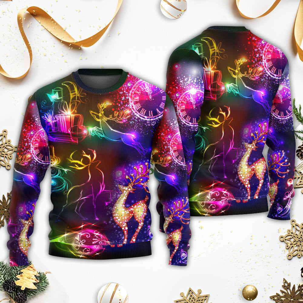Christmas Reindeer Neon Light Bright - Sweater - Ugly Christmas Sweaters - Owls Matrix LTD