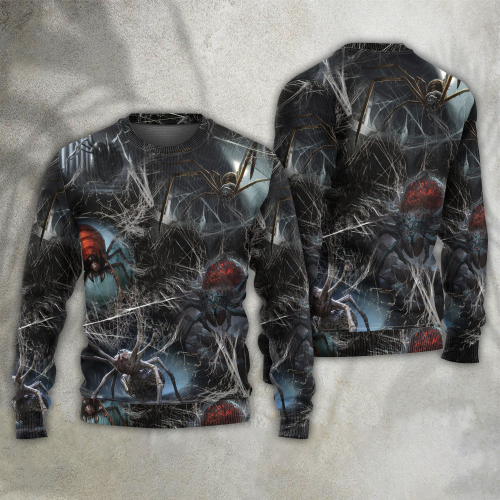 Halloween Spider Dark Scary - Sweater - Ugly Christmas Sweaters - Owls Matrix LTD