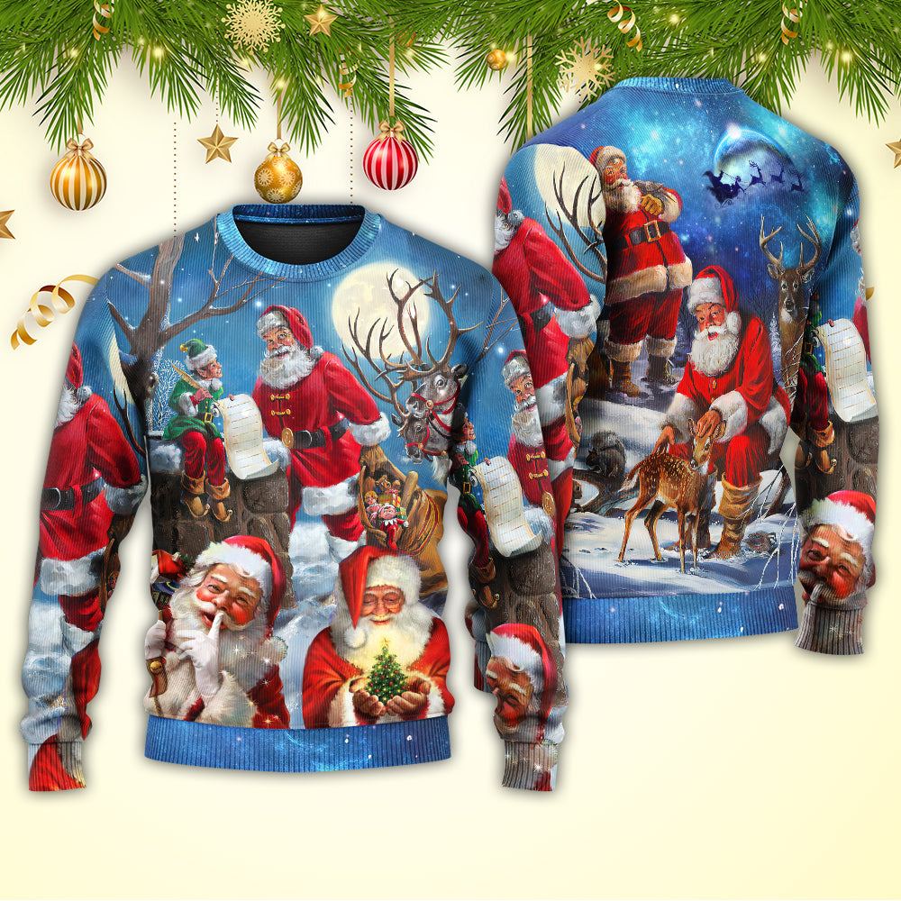 Christmas Funny Santa Claus Elf Xmas Is Coming Blue Sky Art Style - Sweater - Ugly Christmas Sweaters - Owls Matrix LTD