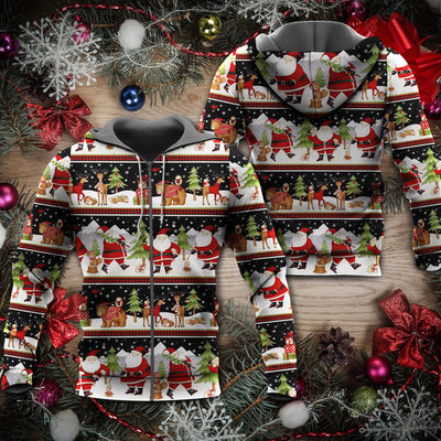 Christmas Happy Night With Santa Reindeer And Bear - Hoodie - Owls Matrix LTD