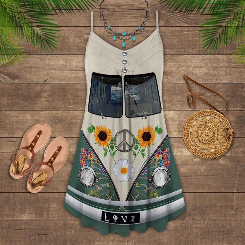Hippie Van Retro Style Sunflower - Summer Dress - Owls Matrix LTD