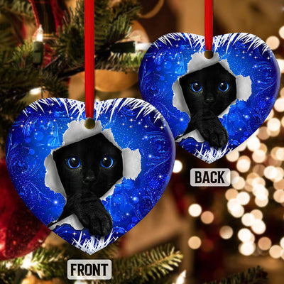 Christmas Black Cat Xmas Decor Tree Hanging - Heart Ornament - Owls Matrix LTD