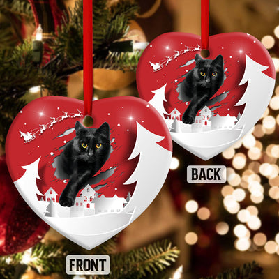 Christmas Black Cat Love Xmas Paper Cut Decor Tree Hanging - Heart Ornament - Owls Matrix LTD