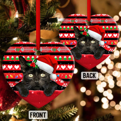 Christmas Black Cat Funny Xmas Decor Tree Hanging - Heart Ornament - Owls Matrix LTD