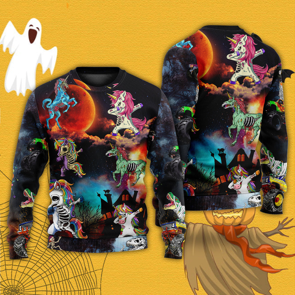 Halloween Zombie Unicorn Dabbing - Sweater - Ugly Christmas Sweaters - Owls Matrix LTD
