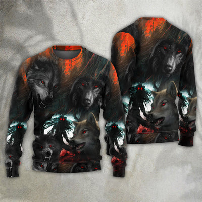 Halloween Black Wolf In The Dark - Sweater - Ugly Christmas Sweaters - Owls Matrix LTD
