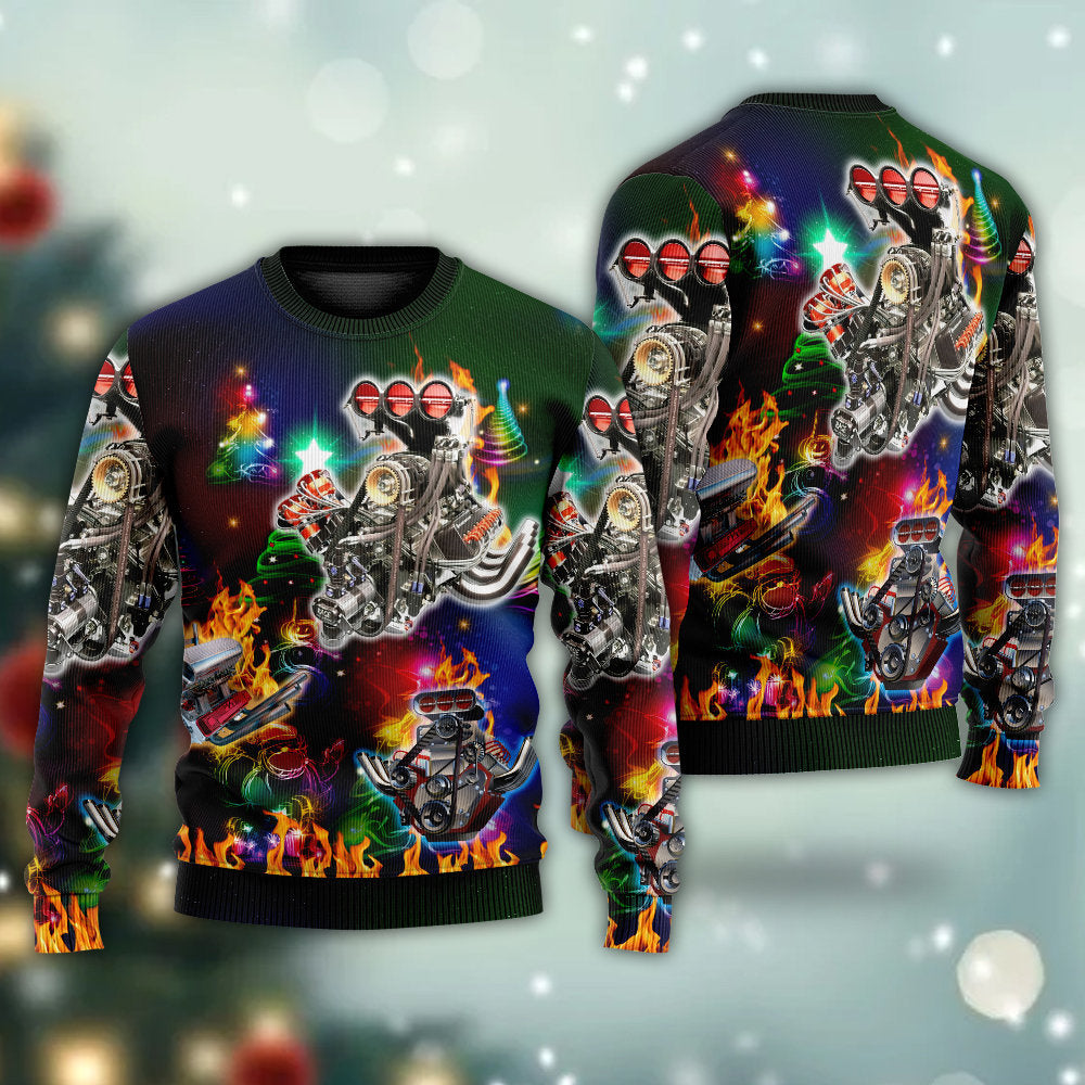 Hot Rod Christmas Tree Fire - Sweater - Ugly Christmas Sweaters - Owls Matrix LTD