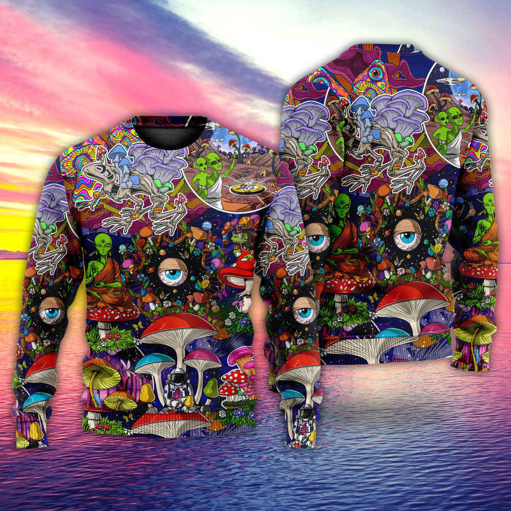 Hippie Mushroom Aliens Stay Hippie Colorful Art - Sweater - Ugly Christmas Sweaters - Owls Matrix LTD