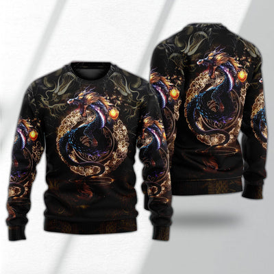 Dragon Golden Japanese Dragon - Sweater - Ugly Christmas Sweaters - Owls Matrix LTD