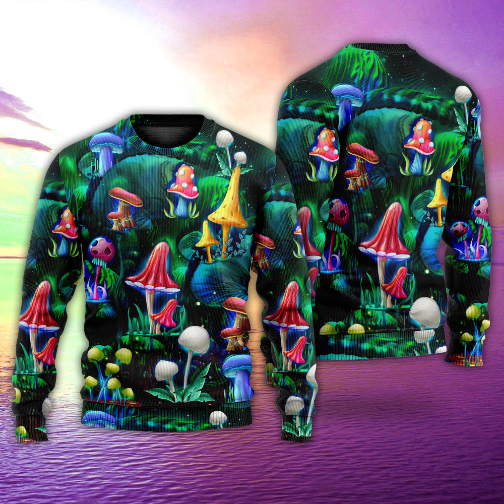 Hippie Mushroom Galaxy Neon Art - Sweater - Ugly Christmas Sweaters - Owls Matrix LTD
