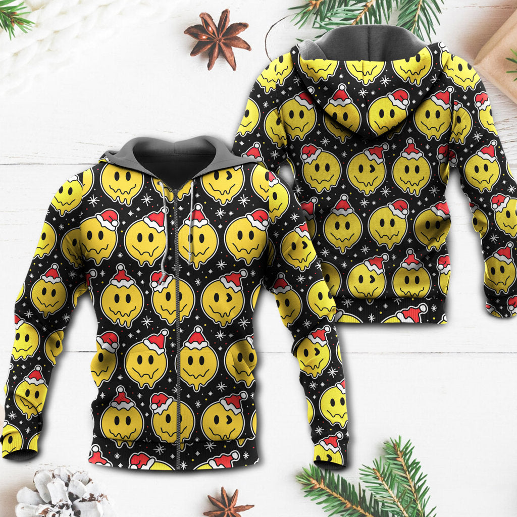 Christmas Smile Happy Face With Santa Hat - Hoodie - Owls Matrix LTD