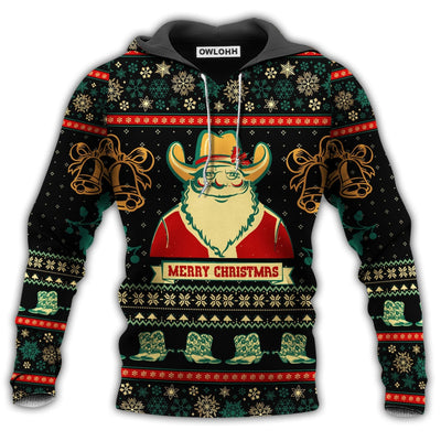 Unisex Hoodie / S Santa Cowboy Give You A Gift Christmas - Hoodie - Owls Matrix LTD