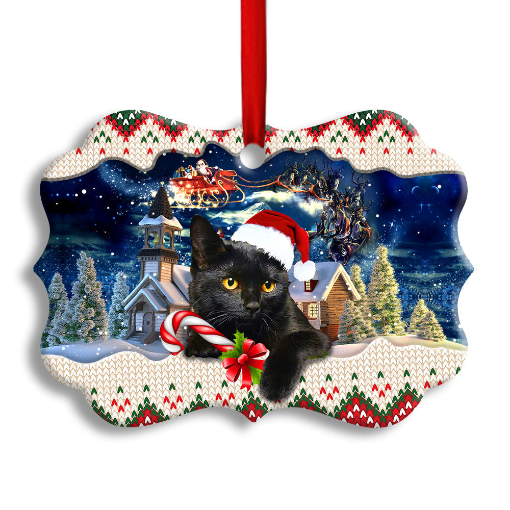 Pack 1 Christmas Black Cat Funny Xmas Light Santa Claus Decor Tree Hanging - Horizontal Ornament - Owls Matrix LTD