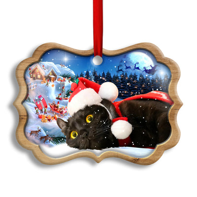 Pack 1 Christmas Black Cat Happy Xmas Light Decor Tree Hanging - Horizontal Ornament - Owls Matrix LTD