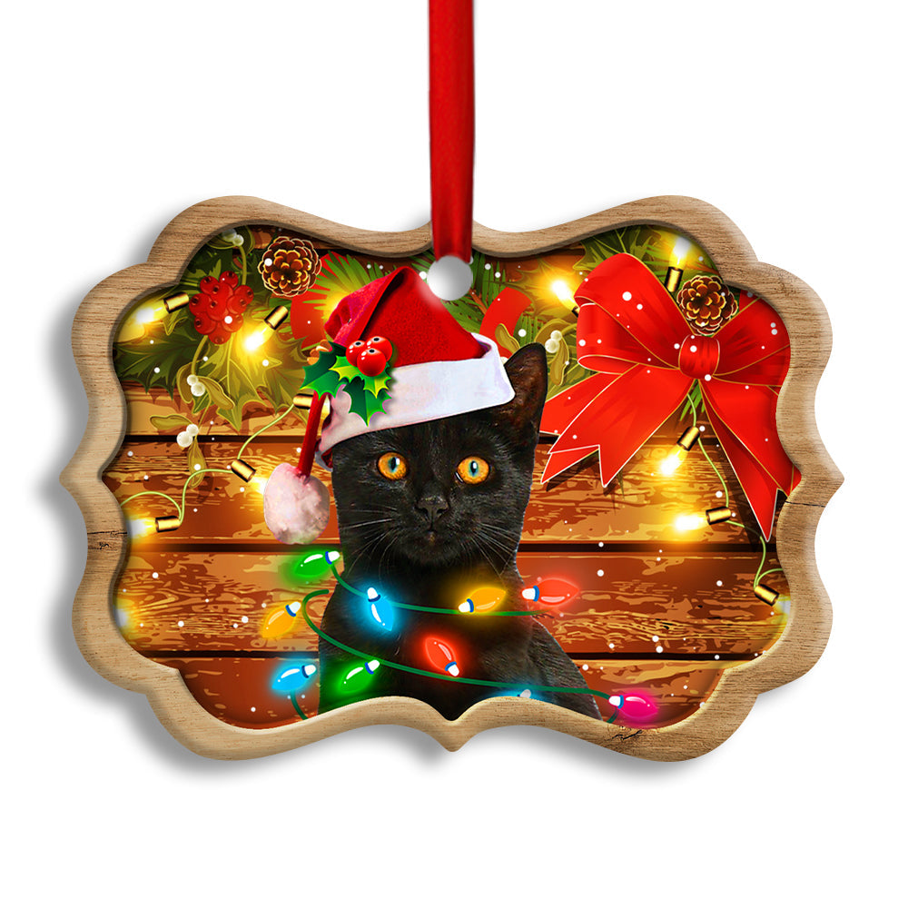 Pack 1 Christmas Black Cat Funny Xmas Light Decor Tree Hanging - Horizontal Ornament - Owls Matrix LTD
