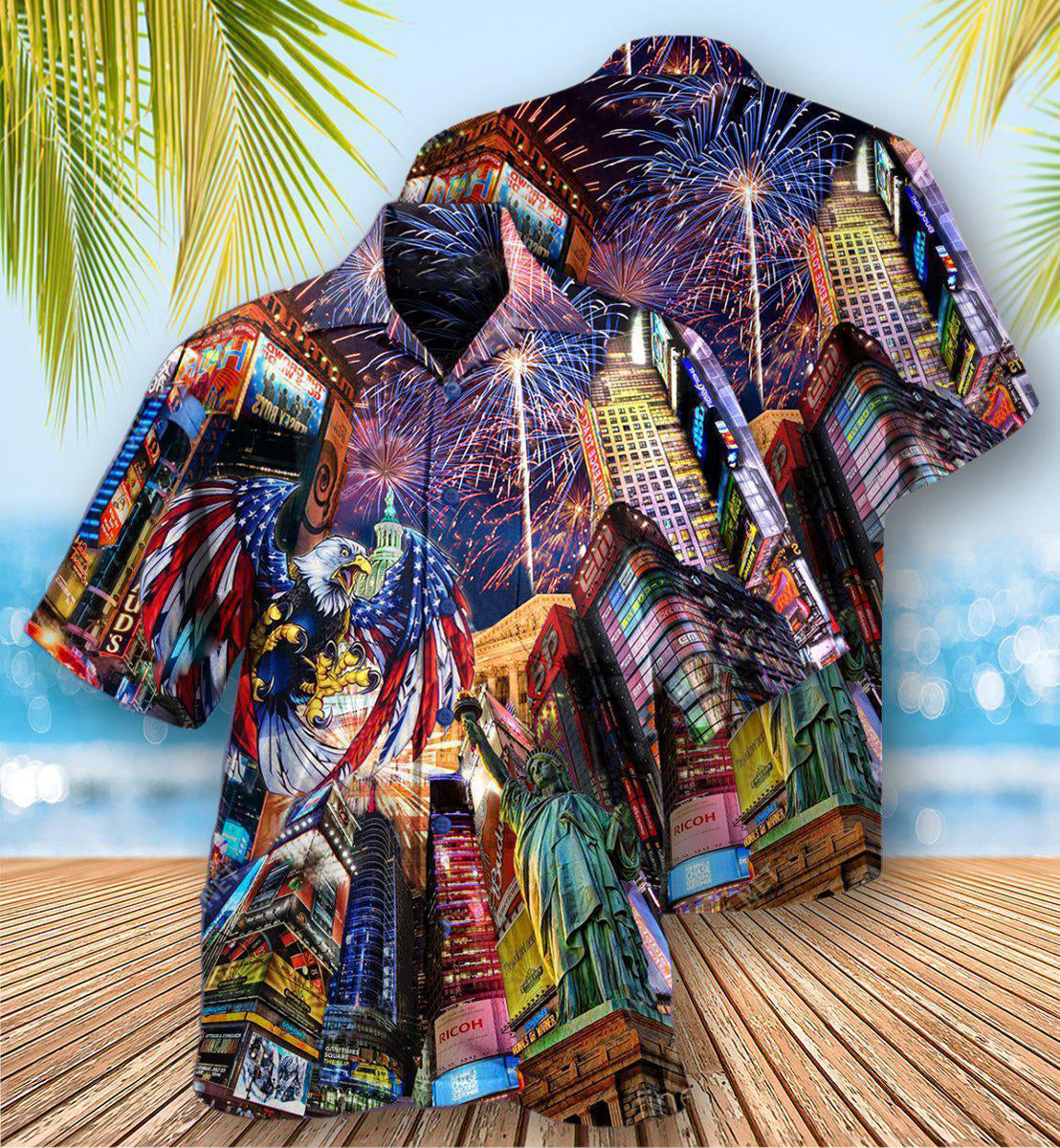 America New Years Day Firework Party - Hawaiian Shirt - Owls Matrix LTD