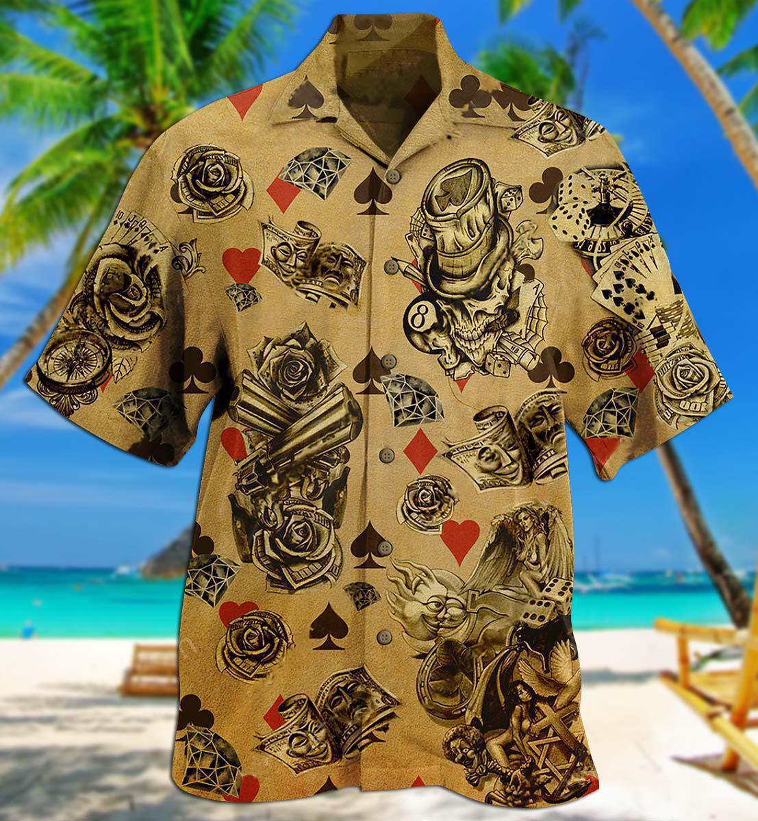 Gambling Flowers Skull - Hawaiian Shirt - Owls Matrix LTD